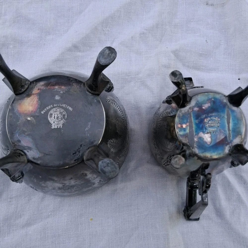 Antique Victorian Meriden Brittania Lion Footed Creamer Sugar Silverplate 1877‎